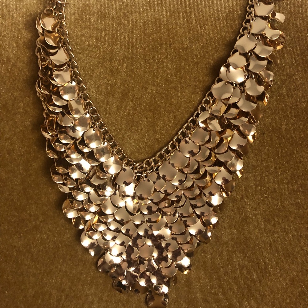 Express Gold Curved Metal Disc Bib Necklace